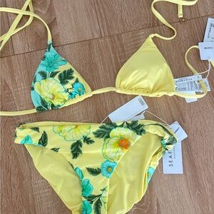 Seafolly NWT Yellow Tropical Floral Triangle Bikini Set US 6